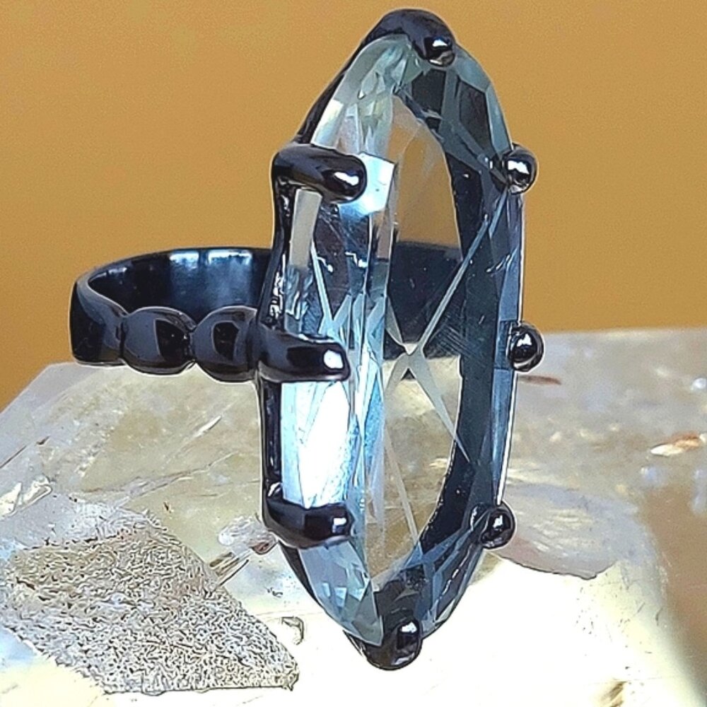 Natural 16 ct Green Amethyst 925 Sterling‎ Silver Ring Size 7